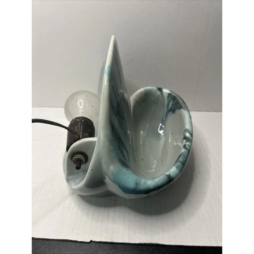 Vintage TV Lamp - Planter, Blue Teal Drip Glaze, Shell Design. Tested Works